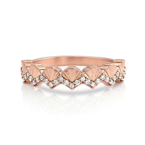 Art deco fan ring lined in white diamonds, in rose gold <span class='visuallyhidden'>Call, text 323-404-2959 for shopping help.</span>